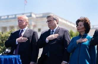 President Donald J. Trump, AG William Barr, Elaine Chao attends the 38th annual National Peace Officers’ Memorial Service Wednesday, May 15, 2019, at the U.S. Capitol in Washington, D.C. Source: White House-Flickr